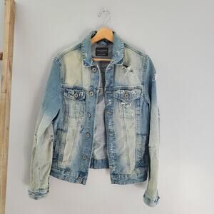 Primark Men's Light Blue Wash Distressed Jean Denim Jacket Size XS
